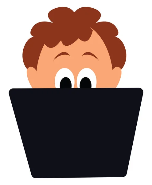 Imagem do menino trabalhando em laptop, vetor ou ilustração de cor . —  Vetores de Stock