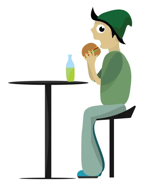 Imagen del niño comiendo hamburguesa, vector o ilustración en color . — Archivo Imágenes Vectoriales