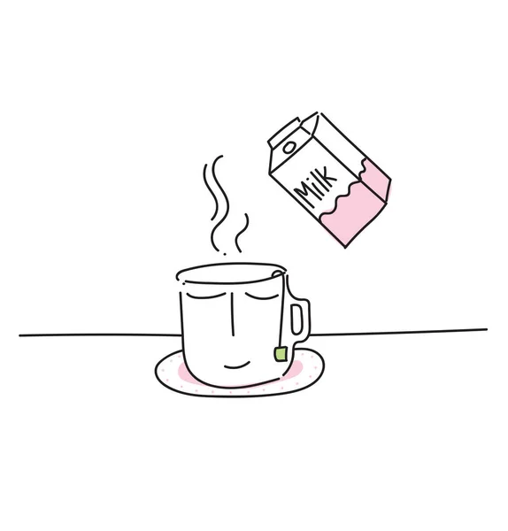 Afbeelding van koffie met melk, vector of kleur illustratie. — Stockvector