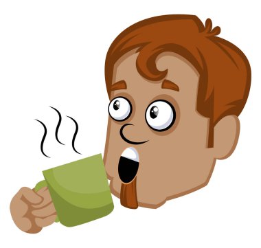 Yeşil bir fincan ile kahverengi insan emoji, illüstrasyon, whit vektör