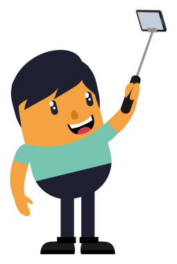 Selfie çeken adam, illüstrasyon, beyaz arka planda vektör.
