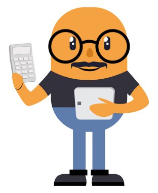 Hesap makinesi, illüstrasyon, beyaz arka plan üzerinde vektör ile Adam.