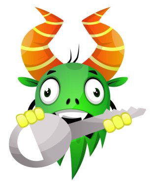 Karikatür canavar büyük anahtar tutan, illüstrasyon, beyaz vektör 