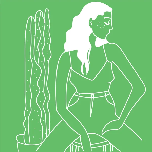 Chica y cactus, vector o ilustración en color . — Vector de stock