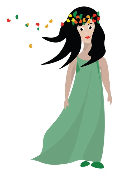 Девушка с цветочным венком, вектором или цветной иллюстрацией . — стоковый вектор
