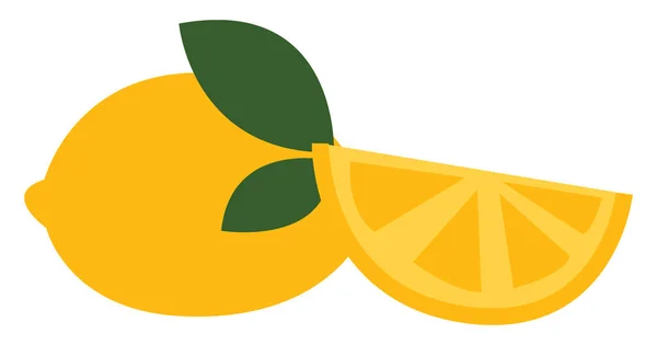 Zitrone mit grünen Blättern, Vektor- oder Farbabbildung. — Stockvektor