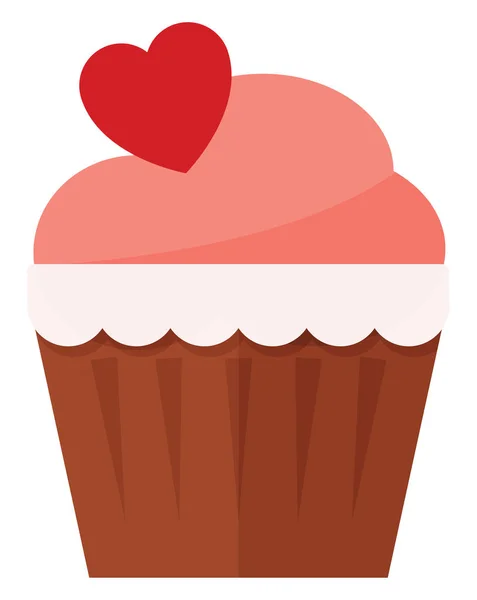 Precioso cupcake de tres colores con corazón en la parte superior, vector o color il — Archivo Imágenes Vectoriales