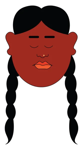 A girl in long hair with two plaits and eyes closed, vector or c — Stock Vector