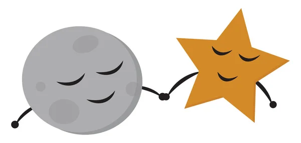 Maan en ster houden van handen, vector of kleur illustratie. — Stockvector
