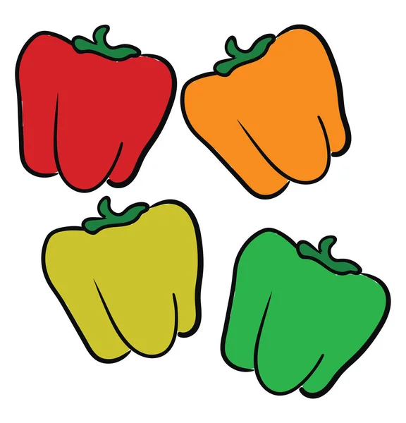 Multi-colored peppers, vektor atau ilustrasi warna . - Stok Vektor