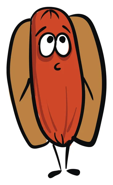 Scared hot dog, vector or color illustration. — Stock Vector
