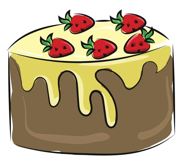 Strawberry cake, vector or color illustration. — Stock Vector