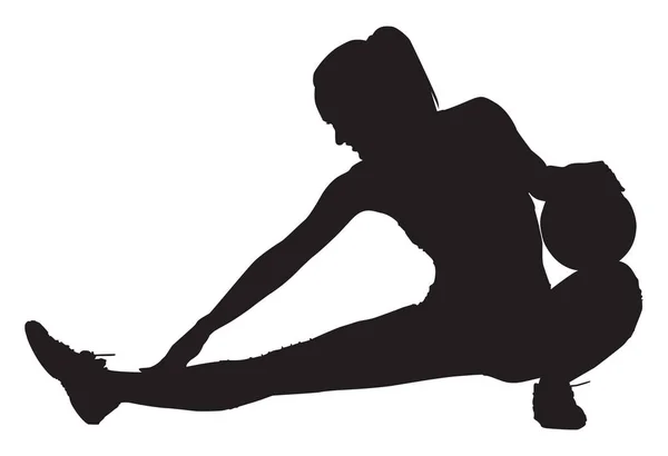 La silueta de una mujer estira su pierna derecha, ilustración , — Vector de stock