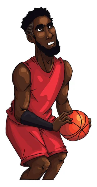 Basketbalista v červeném Jersey, ilustrace, vektor na bílém — Stockový vektor
