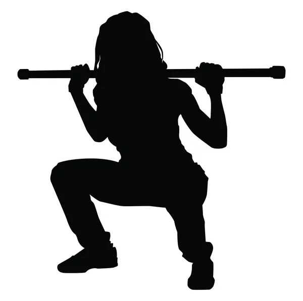 Silhouette d'une femme faisant des squats, illustration, vecteur sur whit — Image vectorielle