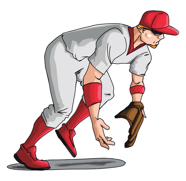 Beyzbol oyuncusu aşağı bükülmüş, illüstrasyon, beyaz backgro vektör — Stok Vektör