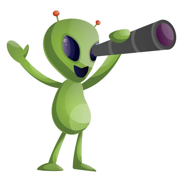 Alien com telescópio, ilustração, vetor sobre fundo branco . —  Vetores de Stock