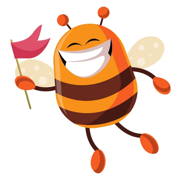 깃발이있는 꿀벌은 흰색 백그로우에 미소, 그림, 벡터입니다. — 스톡 벡터