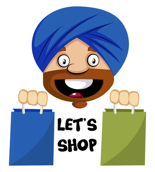 Muslim human emoji with shopping bags, illustration, vector on w