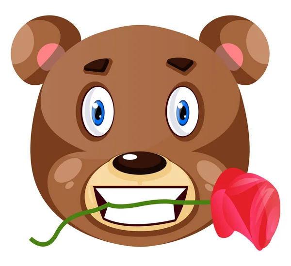 Niedźwiedź trzyma Róża w ustach, ilustracja, wektor na białym — Wektor stockowy