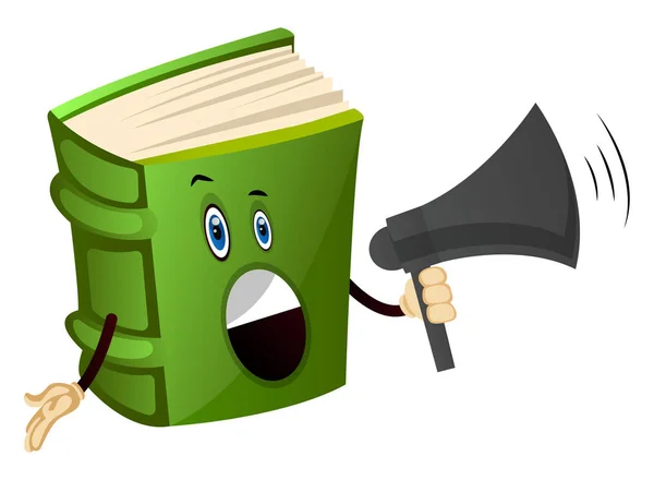 Livro verde falando sobre megafone, ilustração, vetor em branco b — Vetor de Stock