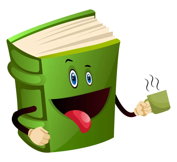 Groenboek is het drinken van een kopje koffie, illustratie, vector op — Stockvector