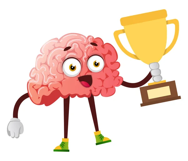 Cervello vincere un trofeo, illustrazione, vettore su sfondo bianco — Vettoriale Stock