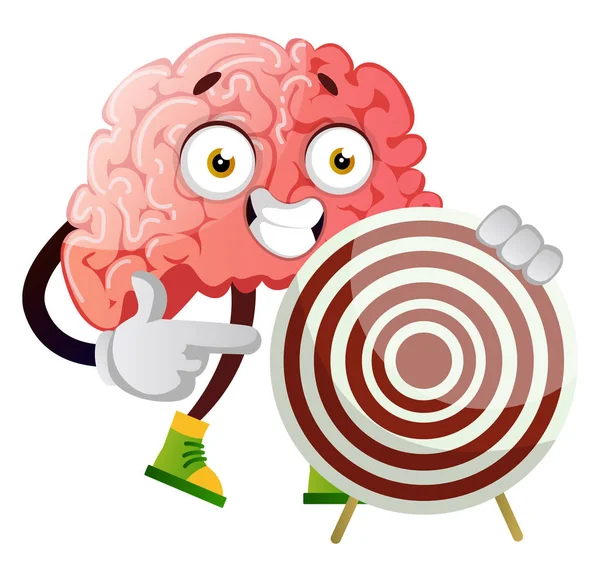 Cervello che tiene un bersaglio, illustrazione, vettore su sfondo bianco — Vettoriale Stock