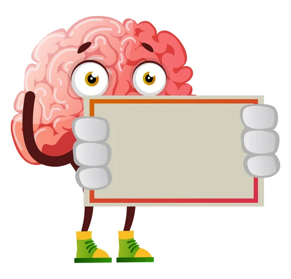 Cervello sta tenendo un pezzo di carta, illustrazione, vettore su bianco — Vettoriale Stock