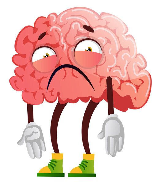 Brain is disappointed, illustration, vector on white background.
