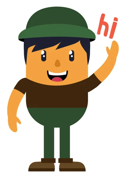 Homme avec chapeau vert, illustration, vecteur sur fond blanc. — Image vectorielle
