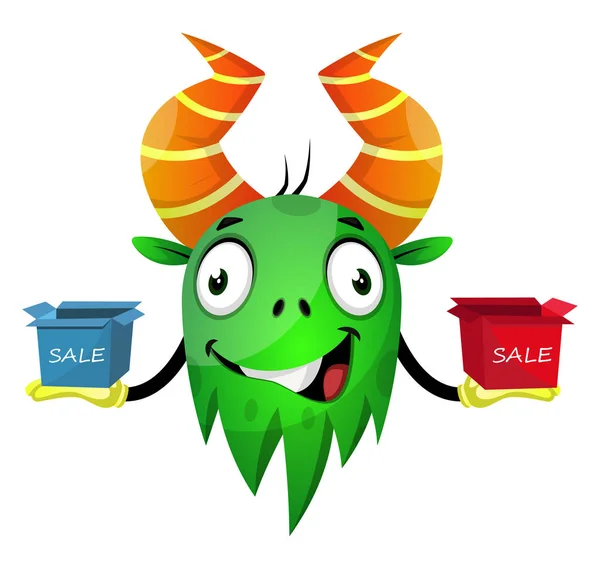 Monster on sale, illustration, vector on white background. — Stock Vector