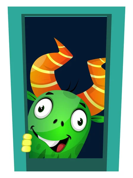 Monster looking through the window, illustration, vector on whit — Stock Vector