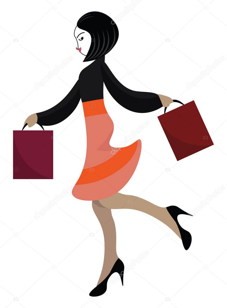 Girl shopping, vector or color illustration.