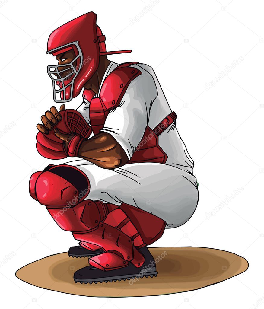 Baseball catcher ready to catch the ball, illustration, vector o