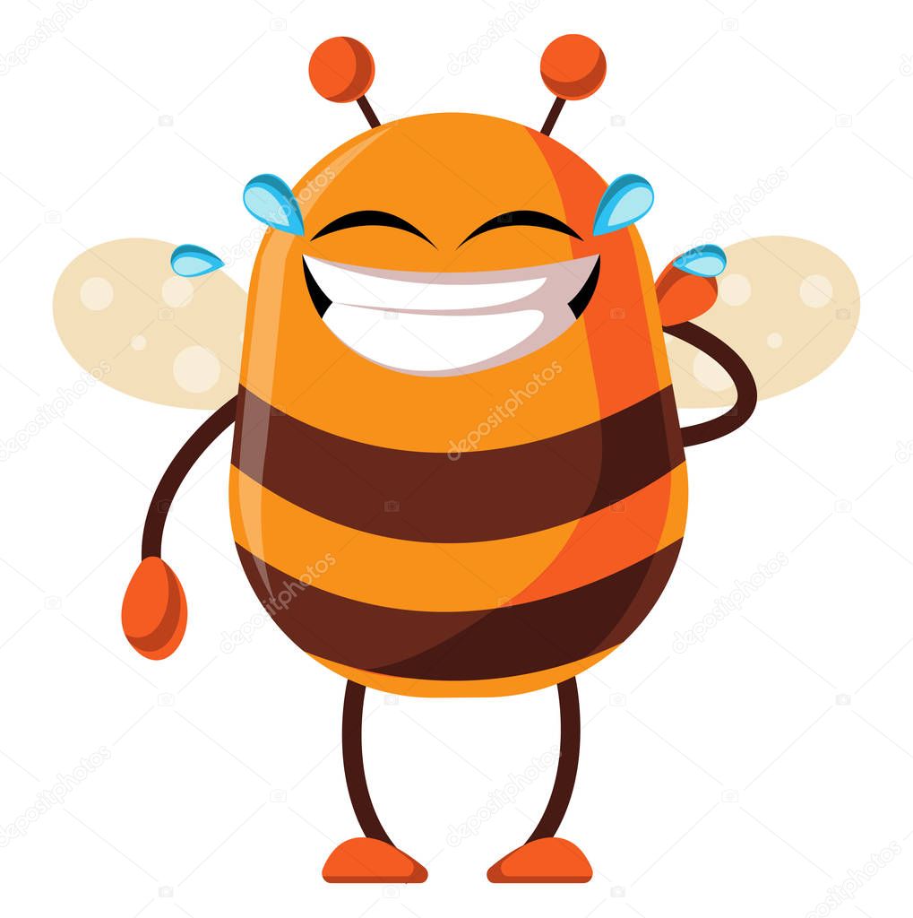 Bee is laughing in tears, illustration, vector on white backgrou