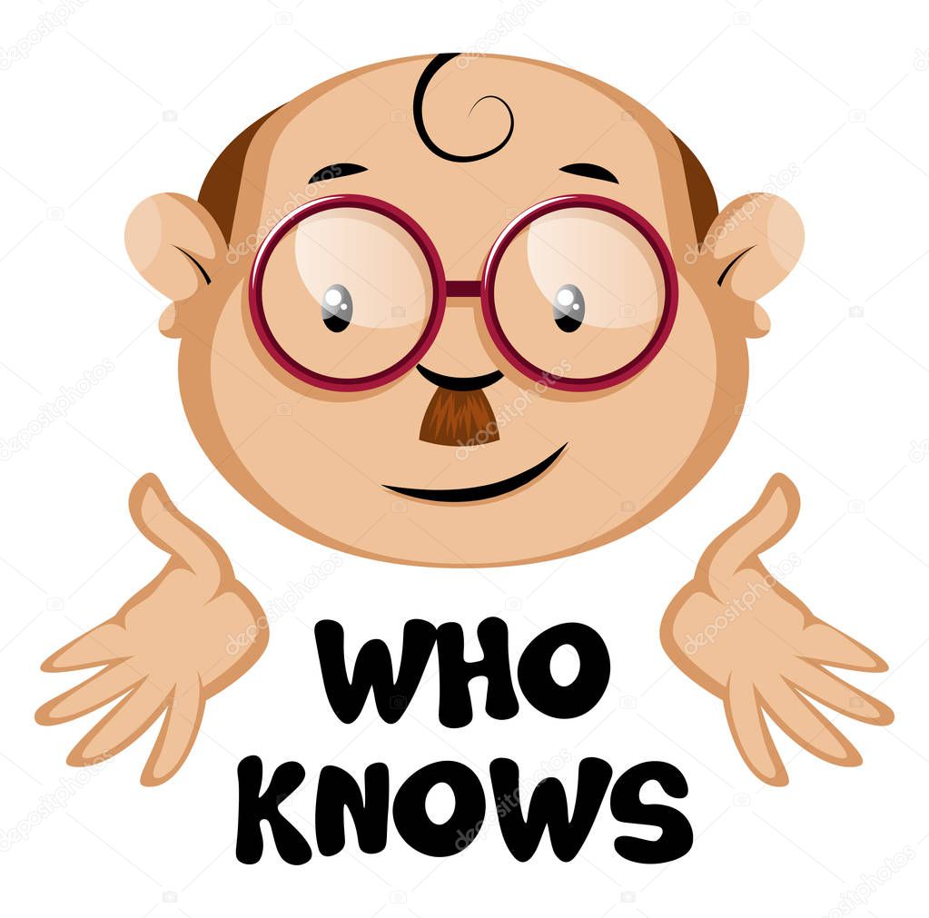 Funny human emoji with a who knows letters, illustration, vector on white background.