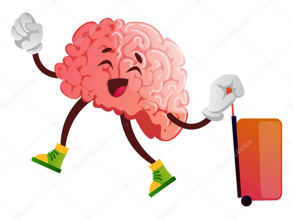 Brain is going on a trip, illustration, vector on white backgrou