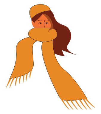 Sarı eşarp, vektör veya renk illüstrasyonlu bir kız.