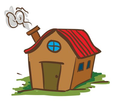 Kırmızı çatılı, vektörlü veya renkli illüstrasyonlu bir ev.