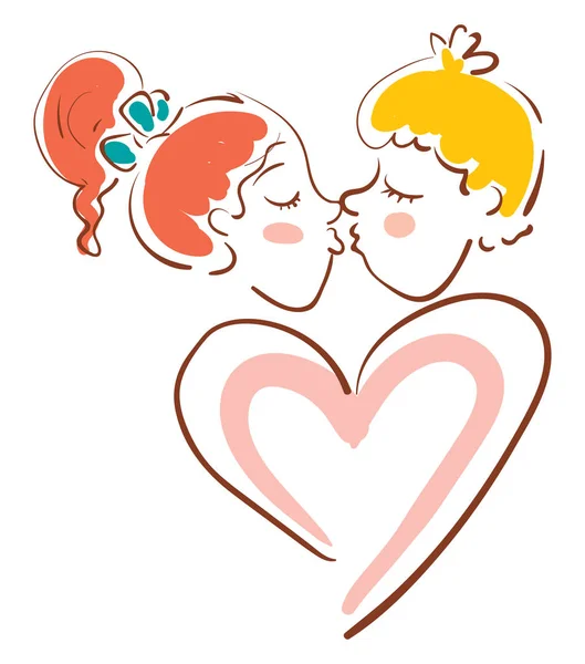 A girl and a boy kissing, vector or color illustration. — Stock Vector