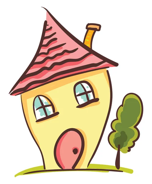 Een gele huis cartoon, vector of kleur illustratie. — Stockvector