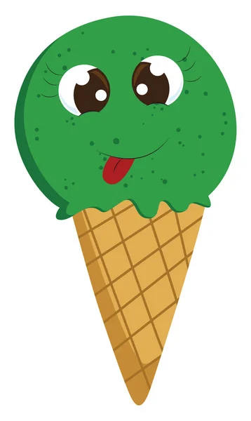 快乐的绿色冰淇淋、矢量或彩色插图. — 图库矢量图片