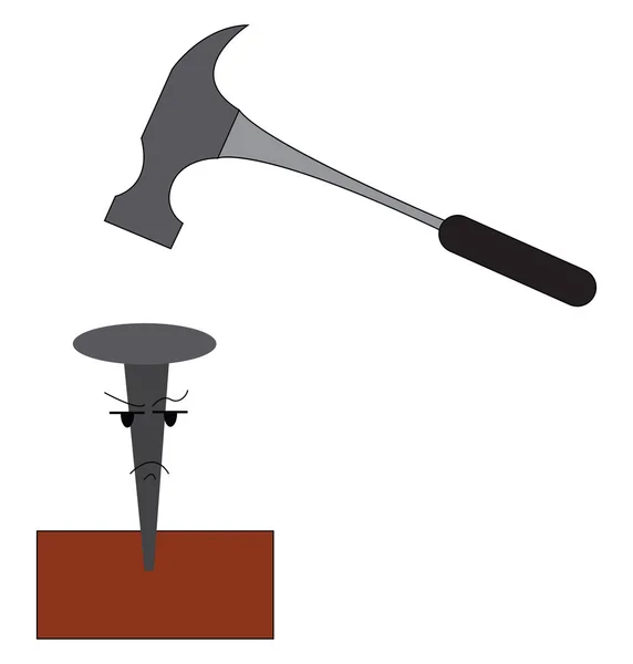 A hammer and a nail, vector or color illustration. — Stock Vector