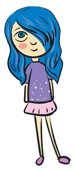 Uma menina com um cabelo azul, vetor ou ilustração de cor . —  Vetores de Stock