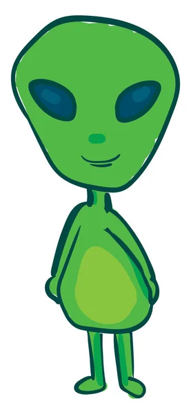 Een gelukkige groene Alien, vector of kleur illustratie. — Stockvector