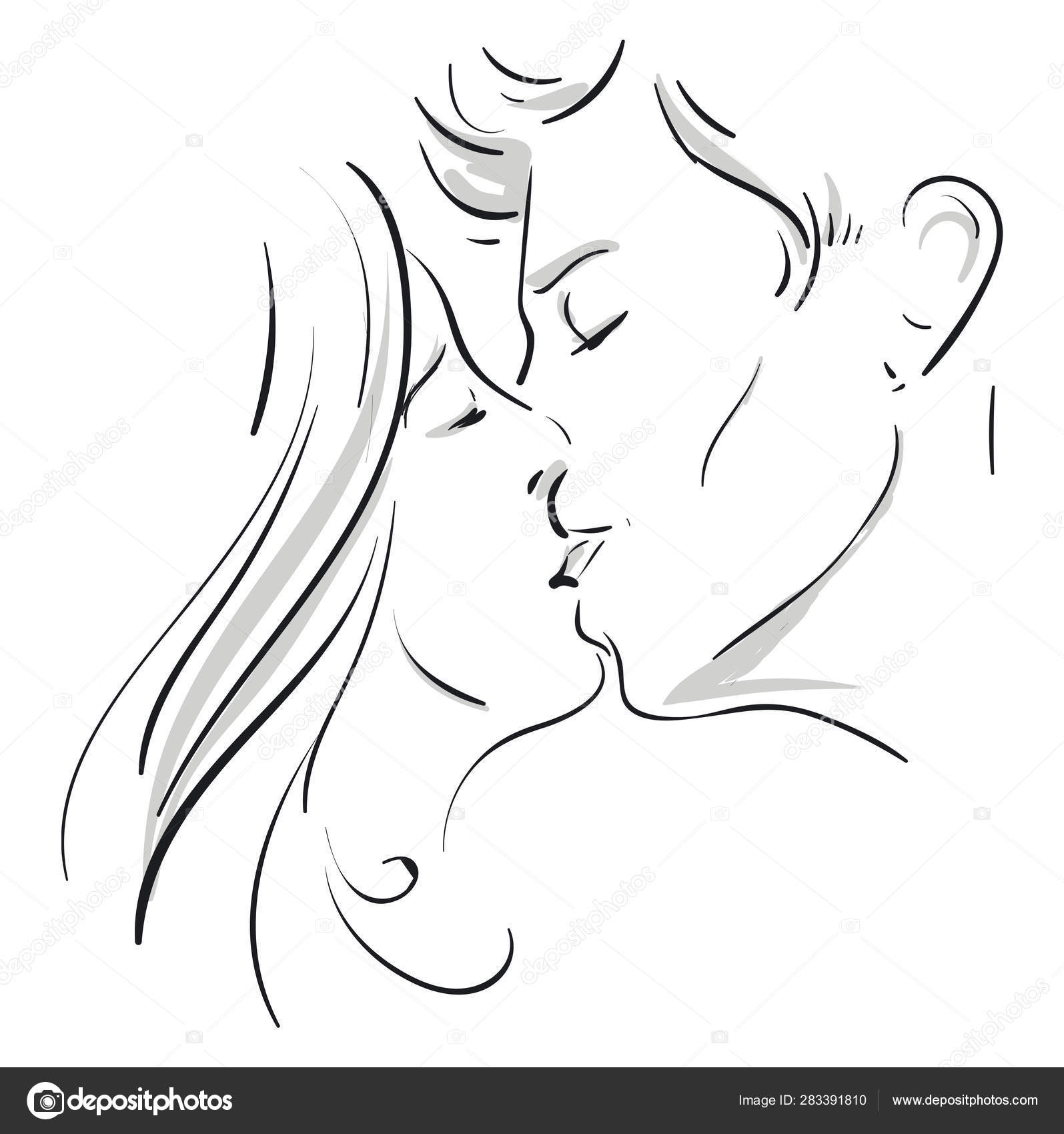 Line art of kissing couple vector image on VectorStock in 2023