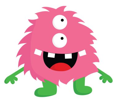 Mutlu pembe canavar, vektör veya renk illüstrasyon.