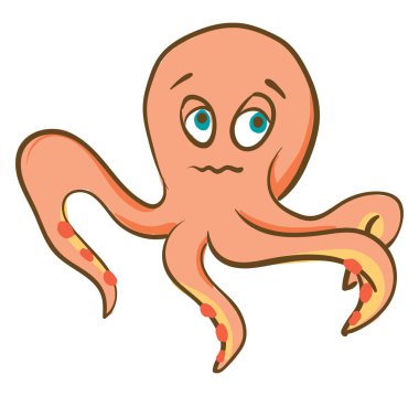 Üzgün ahtapot, vektör veya renk illüstrasyon.