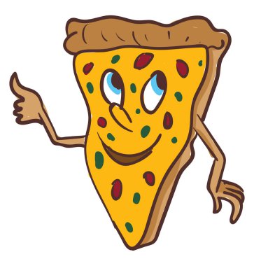 Mutlu bir pizza, vektör veya renk illüstrasyon.